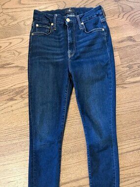 7 For All Mankind High Waist Ankle Skinny Jeans Dark Wash Gold Hardware Size 26